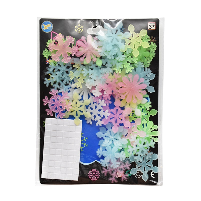 50Pcs Luminous Snowflake Wall Stickers Glow In The Dark Decal