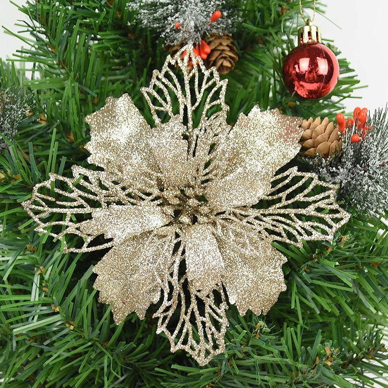 5pcs 9-16cm Glitter Artifical Christmas Flowers