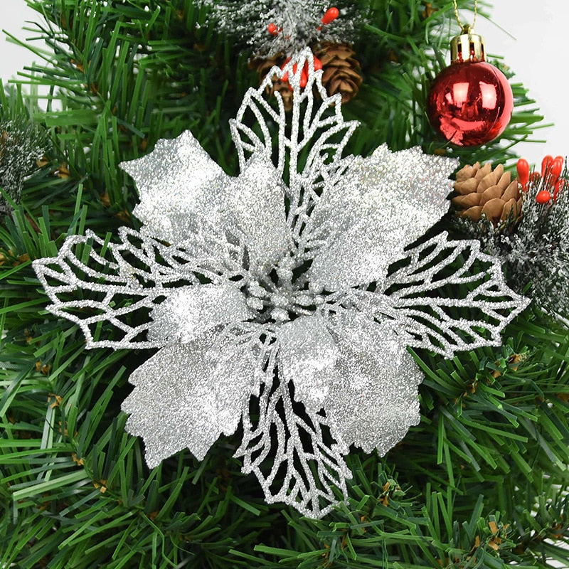 5pcs 9-16cm Glitter Artifical Christmas Flowers