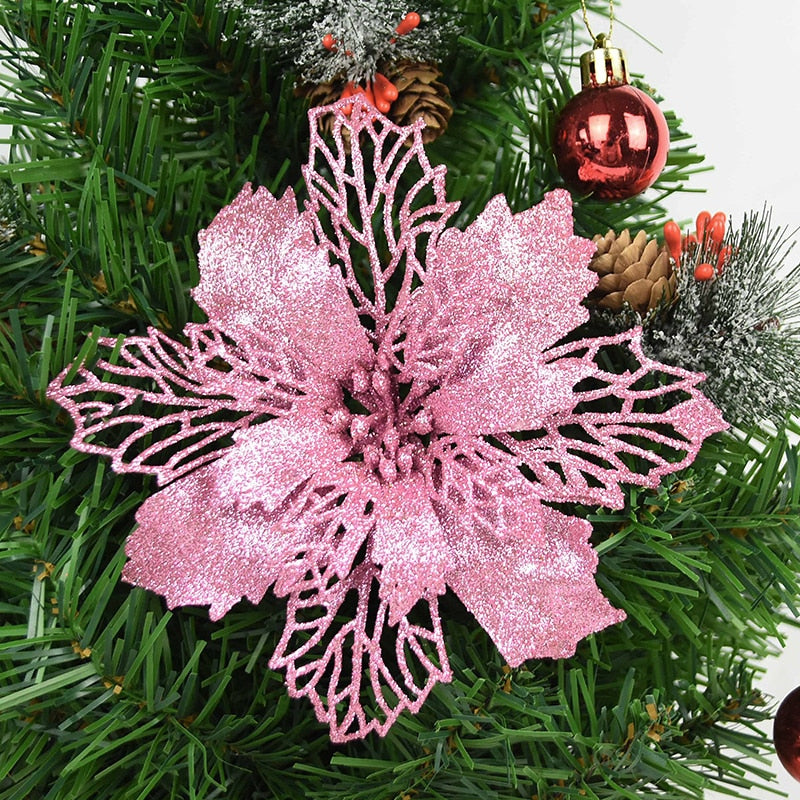 5pcs 9-16cm Glitter Artifical Christmas Flowers