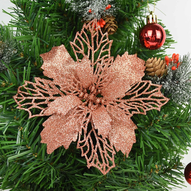 5pcs 9-16cm Glitter Artifical Christmas Flowers