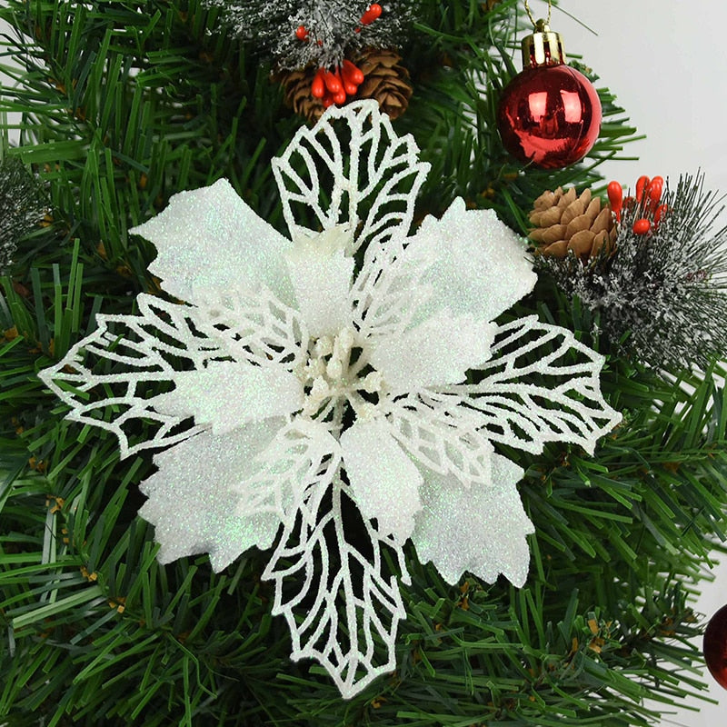 5pcs 9-16cm Glitter Artifical Christmas Flowers