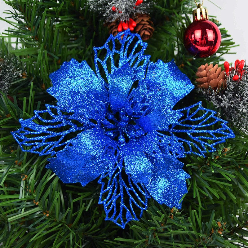 5pcs 9-16cm Glitter Artifical Christmas Flowers