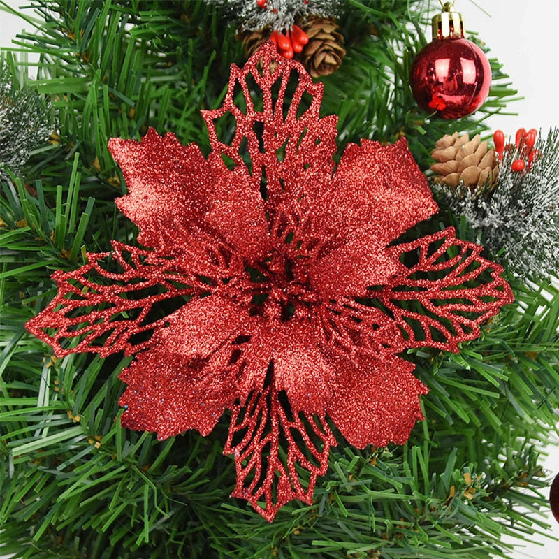 5pcs 9-16cm Glitter Artifical Christmas Flowers